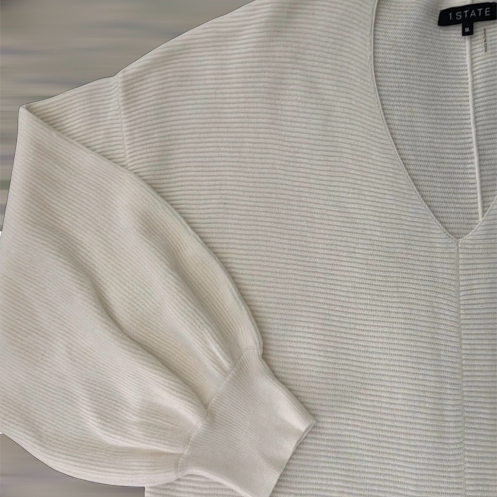 NEW 1. STATE Balloon Sleeve Ribbed Sweater in Antique White XL NWT - Picture 9 of 11
